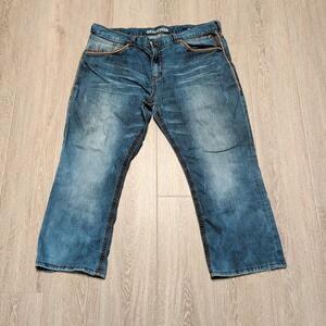 Affliction Blake Jeans Mens 40x26 Blue Straight Leg‎ Short Embroidered Trim Y2K